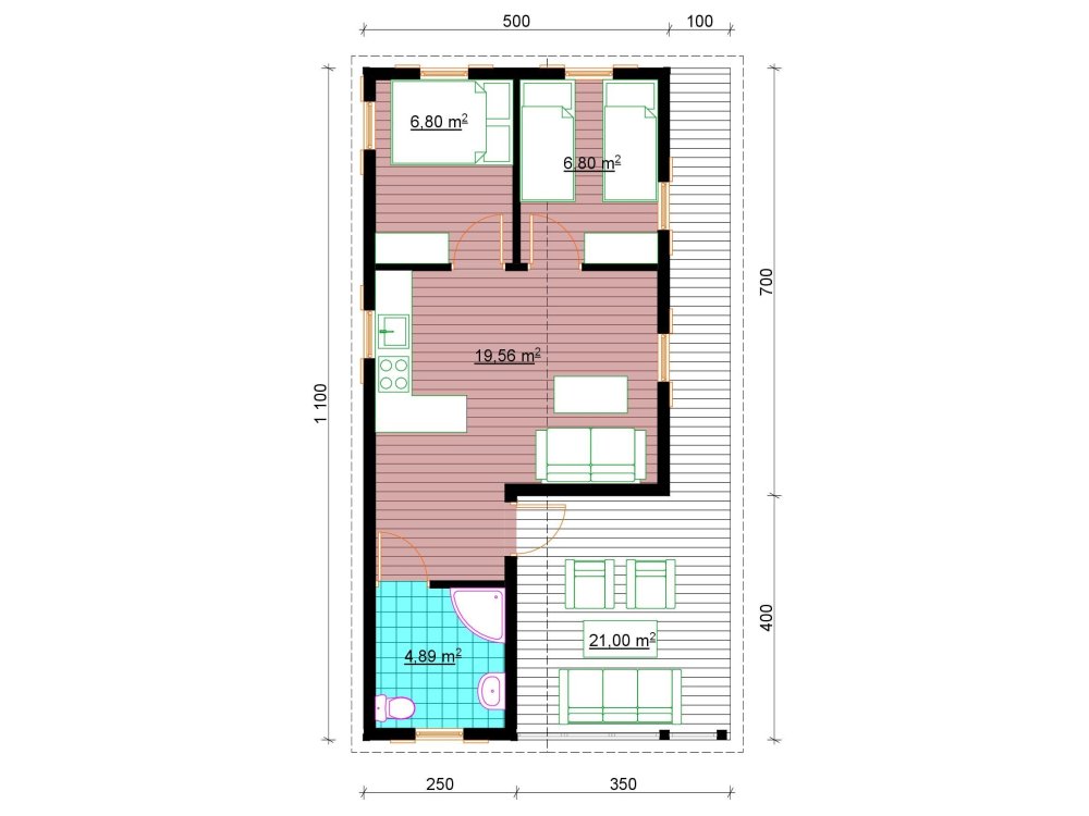 Elmsvortas koka māja – 5 × 11 m | 38,05 m²