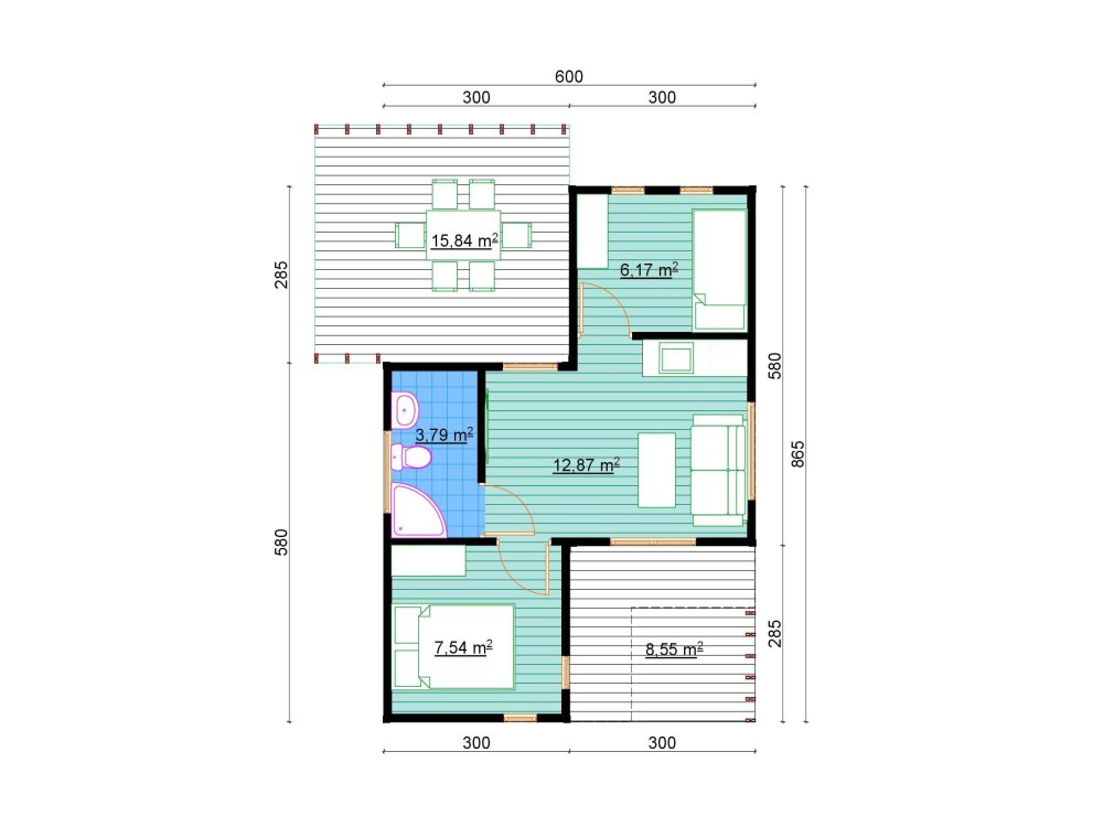 Lindenwood koka māja – 6 x 8,65 m | 30,37 m²