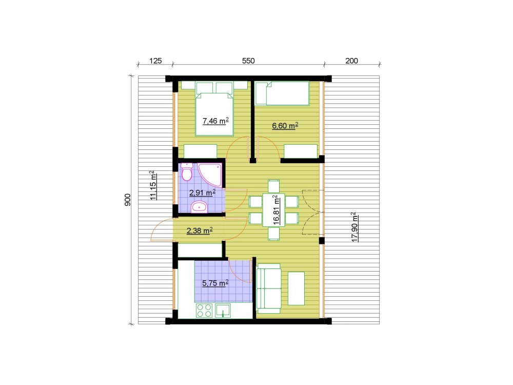 Willowbrook koka māja – 5,5 x 9 m | 41,91 m²