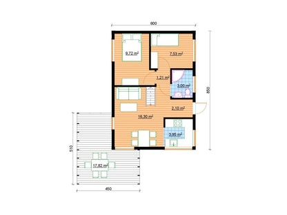 Koka māja no lazdas koka – 6 x 8,5 m | 51,10 m²