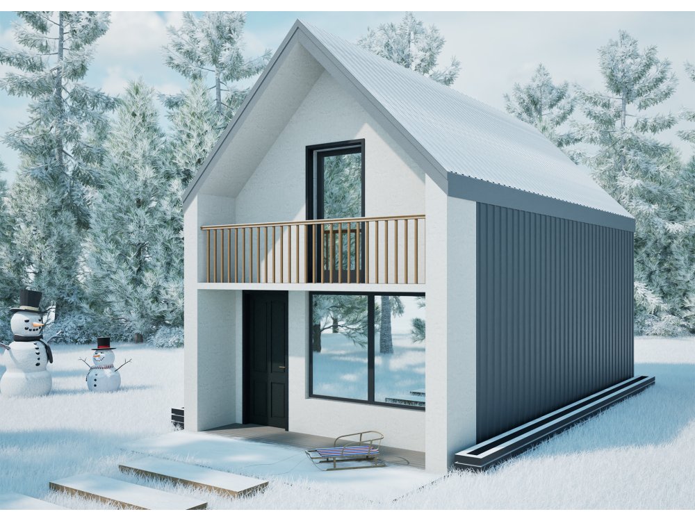 Pino šķūņa koka māja – 9 × 4,7 m | 42,30 m²