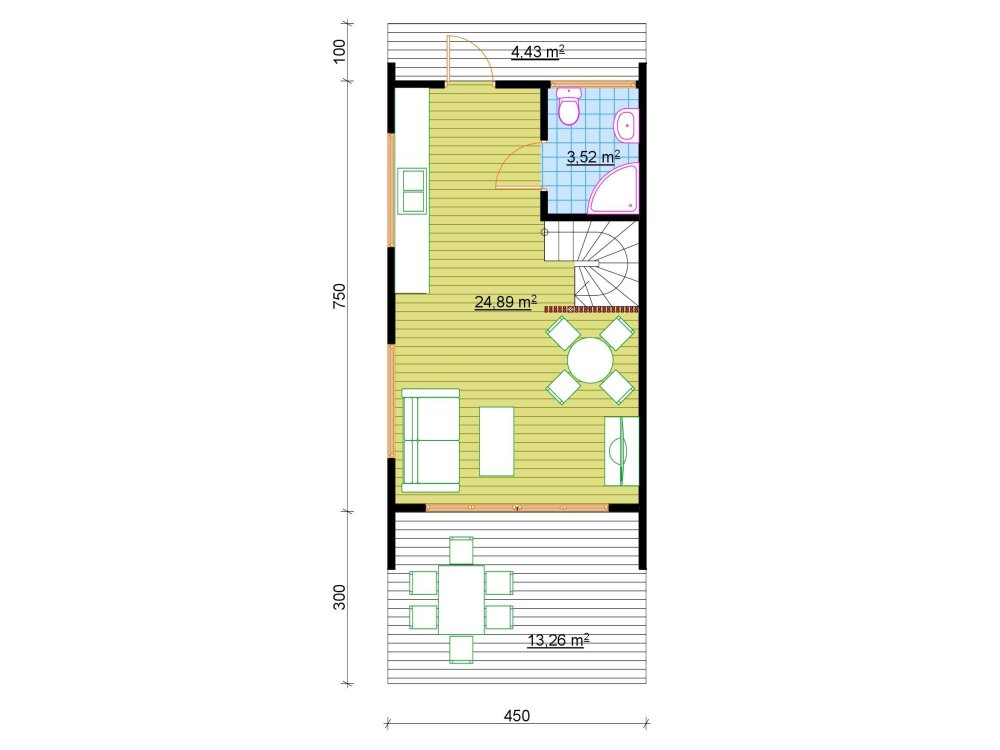 Koka māja "Windale" – 4,5 × 7,5 m | 39,92 m²